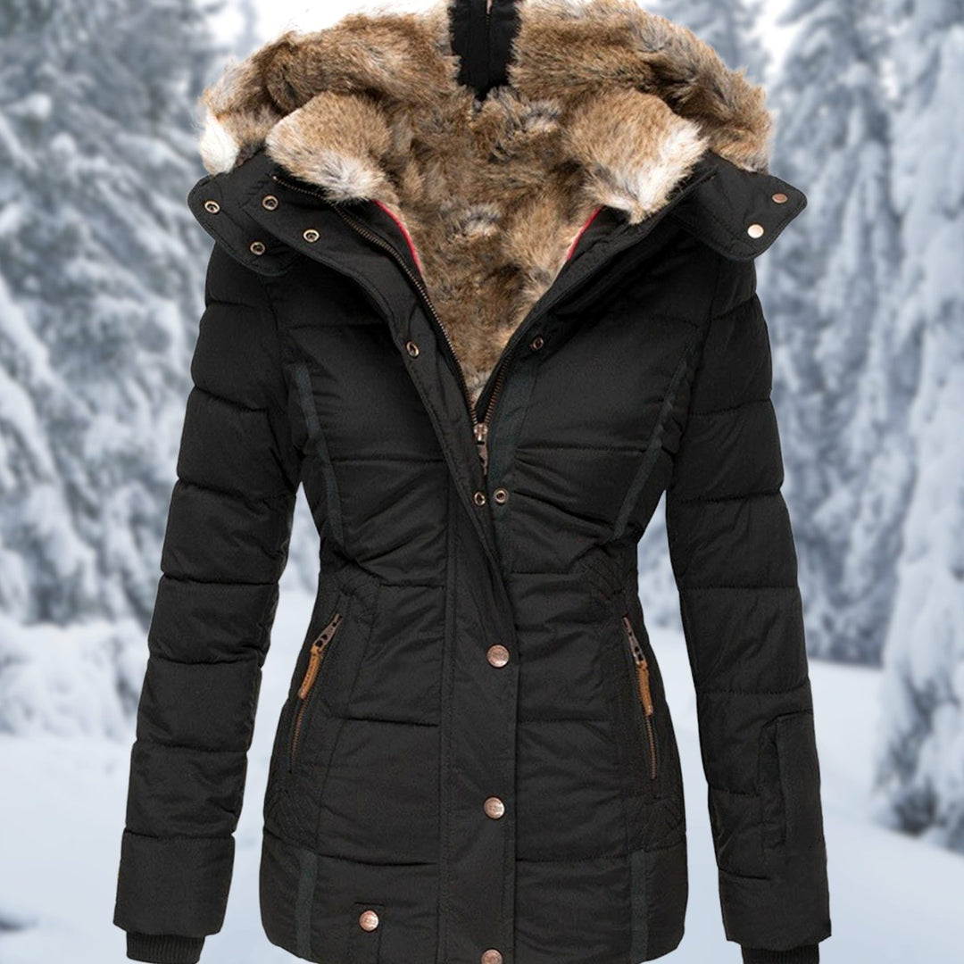 Women's Quilted Faux-Fur Hood Puffer Winter Jacket - Black