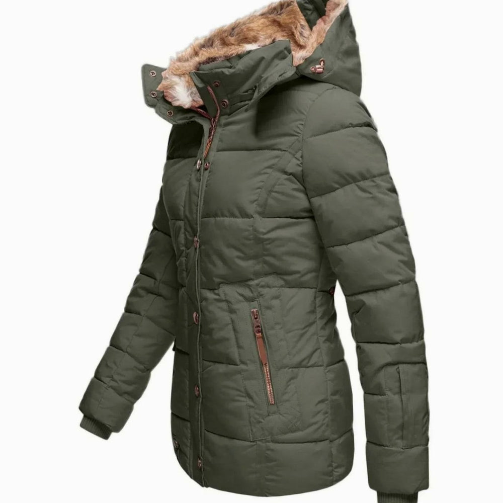 Women's Quilted Faux-Fur Hooded Slim-Fit Winter Puffer Jacket