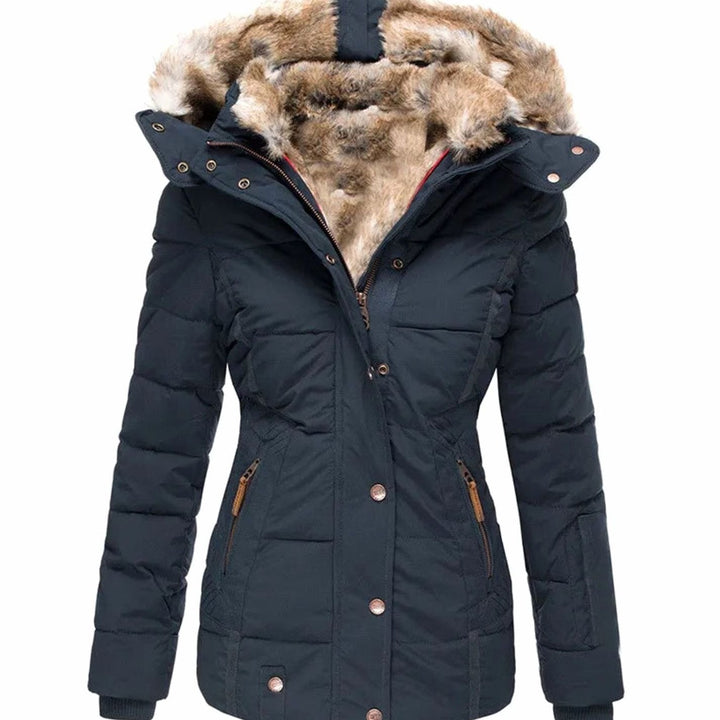 Women's Quilted Faux-Fur Hooded Slim-Fit Winter Puffer Jacket - Blue
