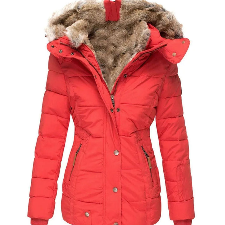 Women's Quilted Faux-Fur Hooded Slim-Fit Winter Puffer Jacket - Red