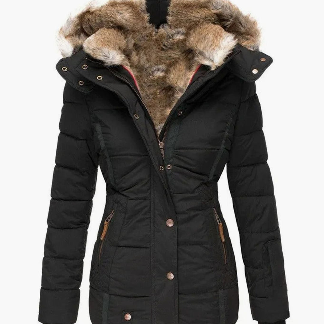 Women's Quilted Faux-Fur Hooded Slim-Fit Winter Puffer Jacket