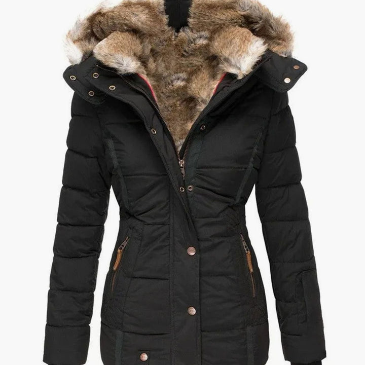 Women's Quilted Faux-Fur Hooded Slim-Fit Winter Puffer Jacket