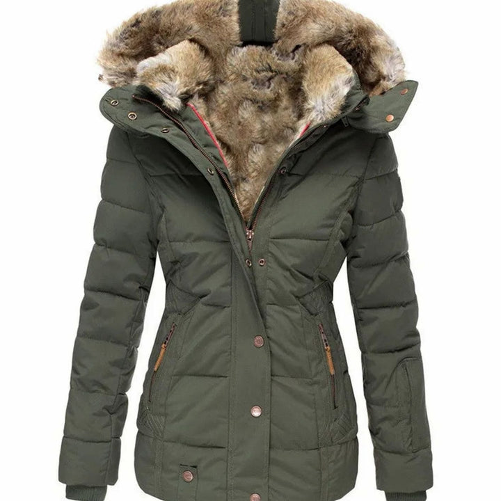 Women's Quilted Faux-Fur Hooded Slim-Fit Winter Puffer Jacket