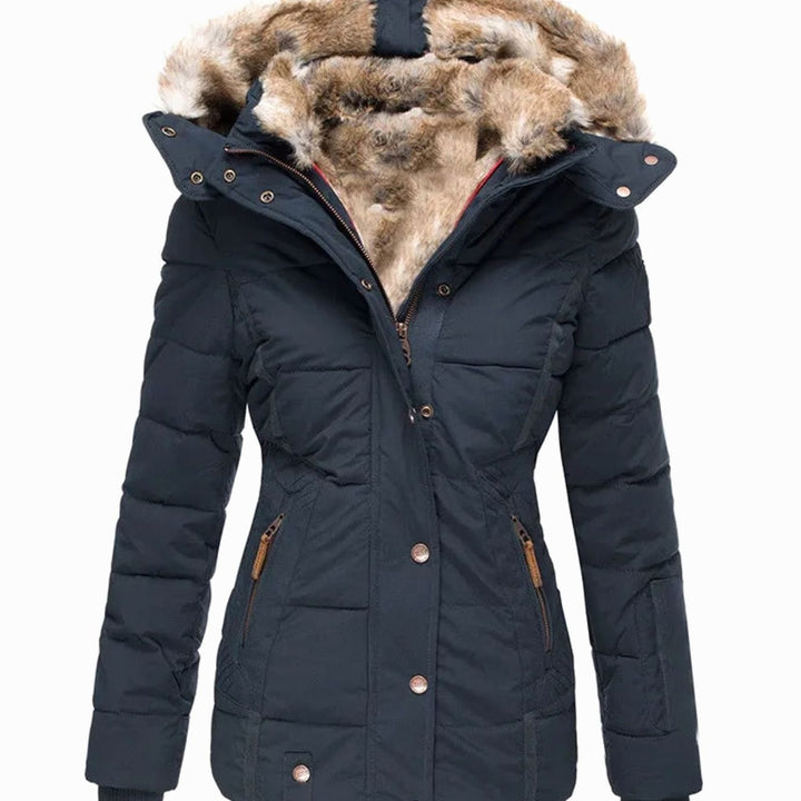 Women's Quilted Faux-Fur Hooded Slim-Fit Winter Puffer Jacket