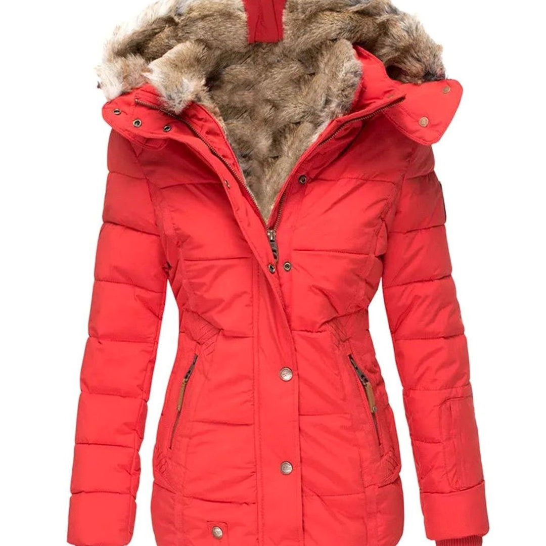 Women's Quilted Faux-Fur Hooded Slim-Fit Winter Puffer Jacket
