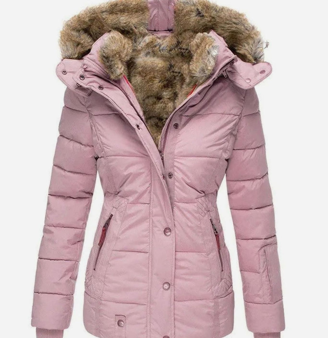 Women's Quilted Faux-Fur Hooded Slim-Fit Winter Puffer Jacket