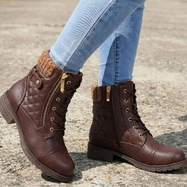 Women's Quilted Faux Leather Block Heel Ankle Boots Side Zip