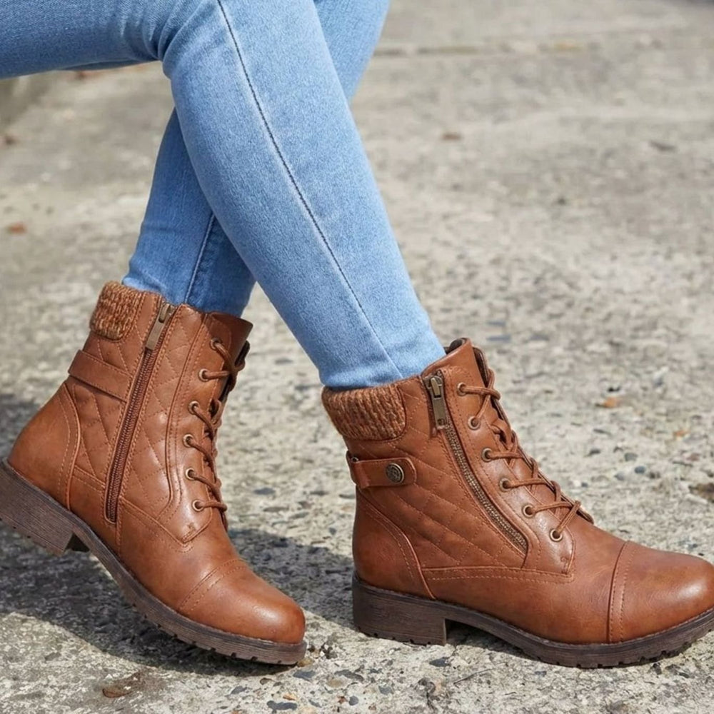 Women's Quilted Faux Leather Block Heel Ankle Boots Side Zip