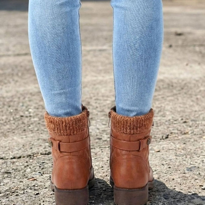Women's Quilted Faux Leather Block Heel Ankle Boots Side Zip