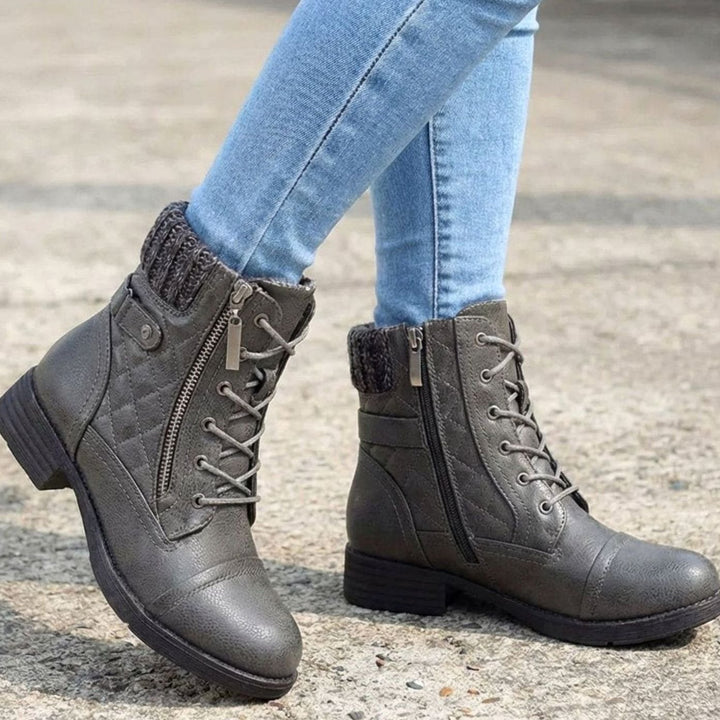 Women's Quilted Faux Leather Block Heel Ankle Boots Side Zip