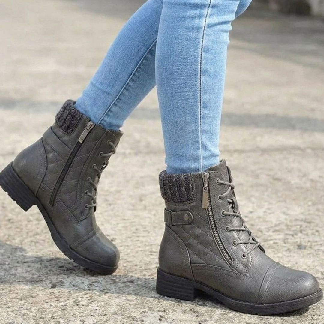 Women's Quilted Faux Leather Block Heel Ankle Boots Side Zip