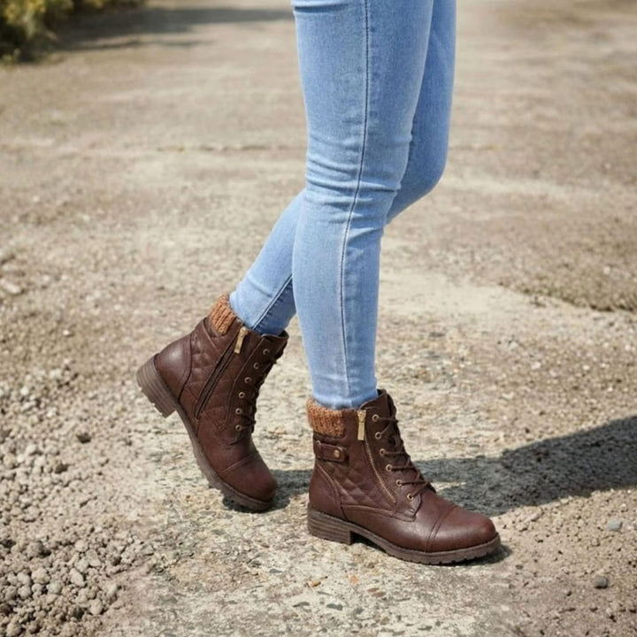 Women's Quilted Faux Leather Block Heel Ankle Boots Side Zip