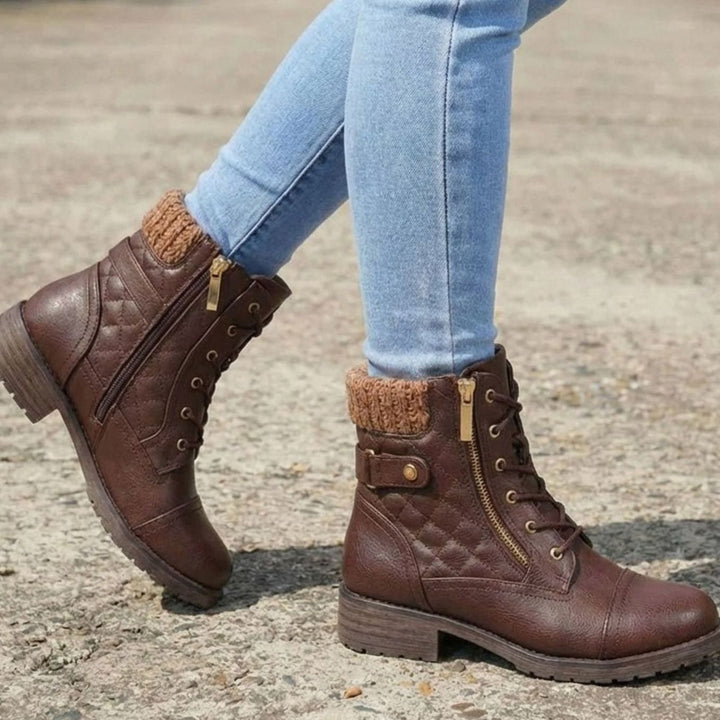 Women's Quilted Faux Leather Block Heel Ankle Boots Side Zip