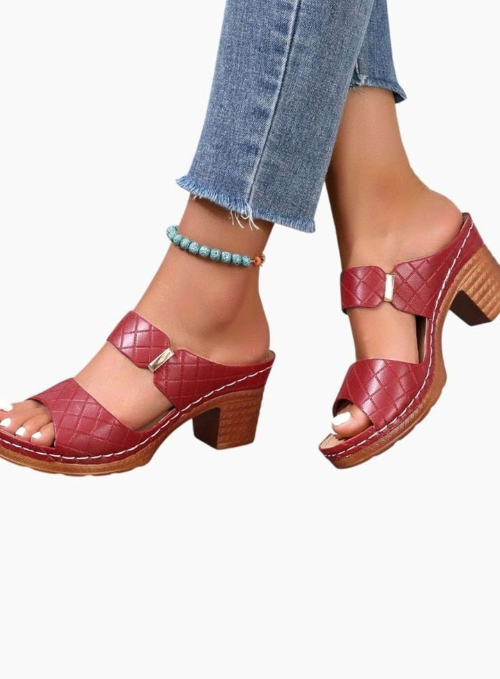 Women's Quilted Faux-Leather Block-Heel Slip-On Mule Sandals