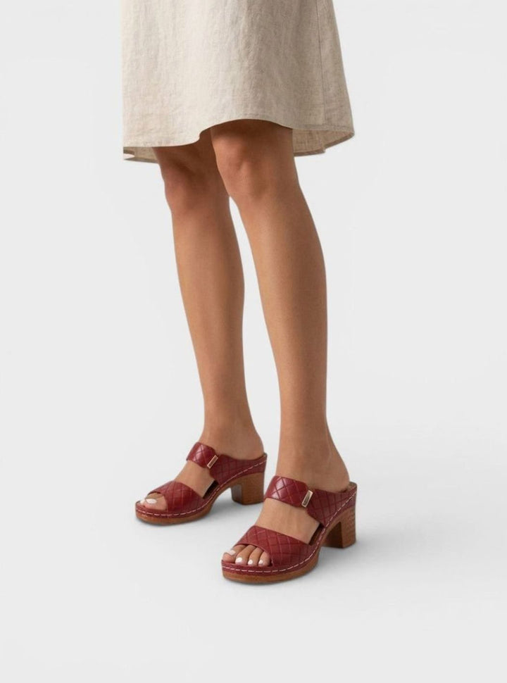 Women's Quilted Faux-Leather Block-Heel Slip-On Mule Sandals