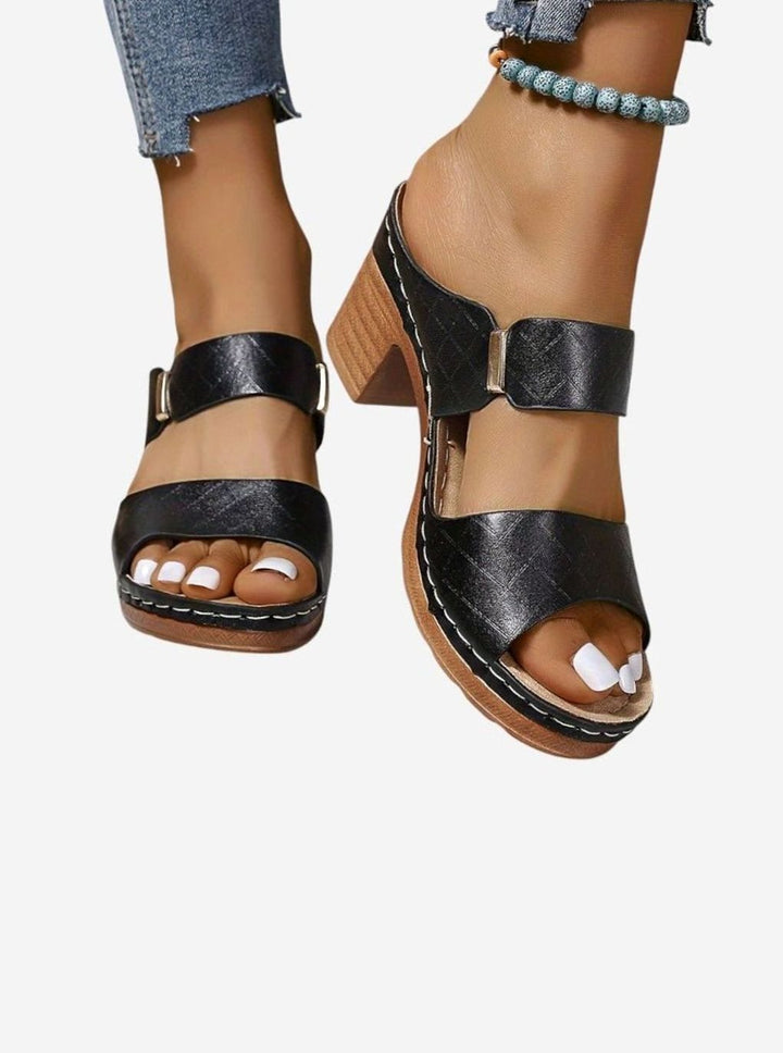 Women's Quilted Faux-Leather Block-Heel Slip-On Mule Sandals