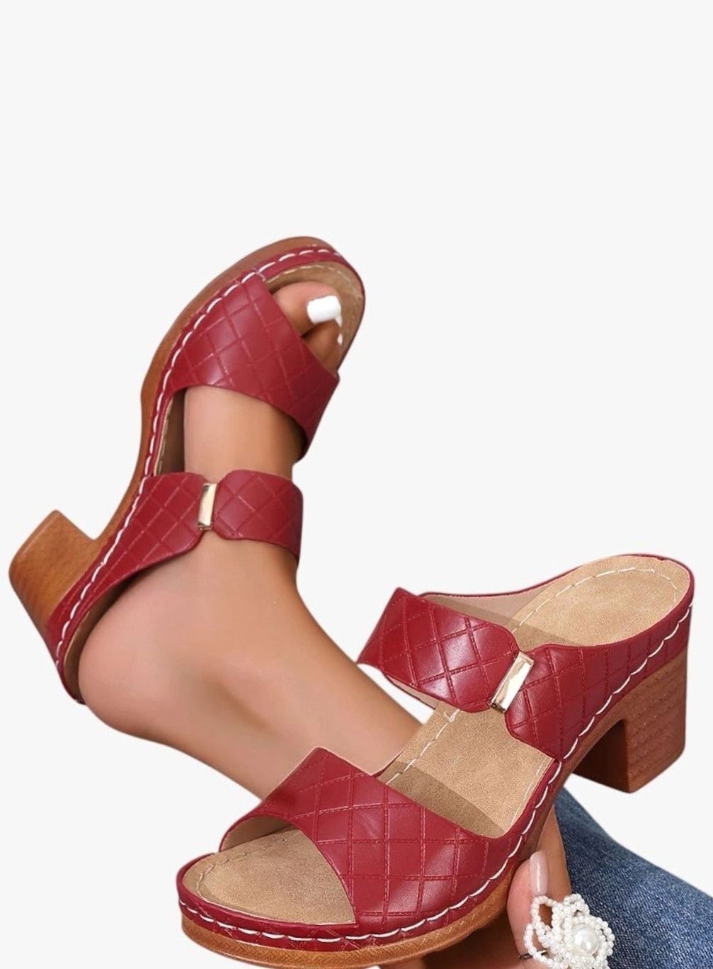 Women's Quilted Faux-Leather Block-Heel Slip-On Mule Sandals