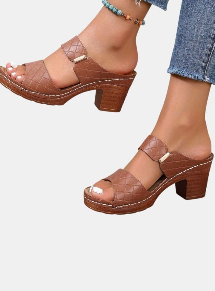 Women's Quilted Faux-Leather Block-Heel Slip-On Mule Sandals