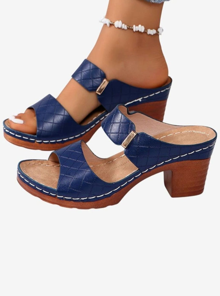 Women's Quilted Faux-Leather Block-Heel Slip-On Mule Sandals
