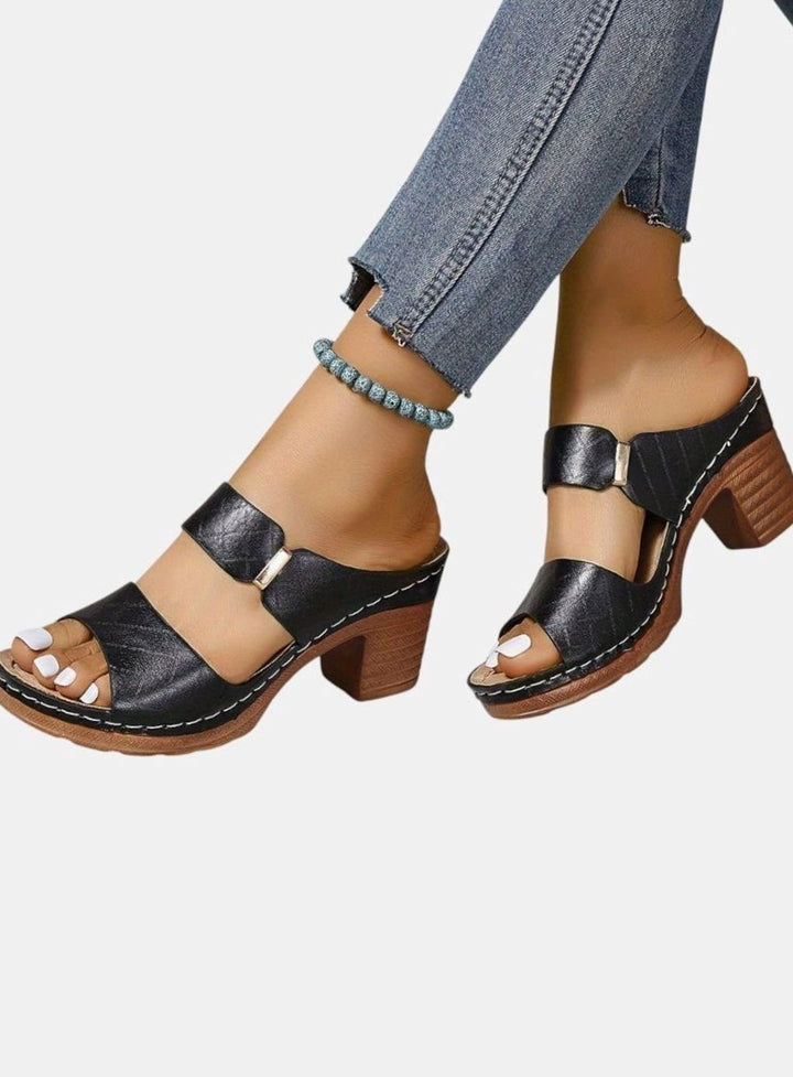 Women's Quilted Faux-Leather Block-Heel Slip-On Mule Sandals