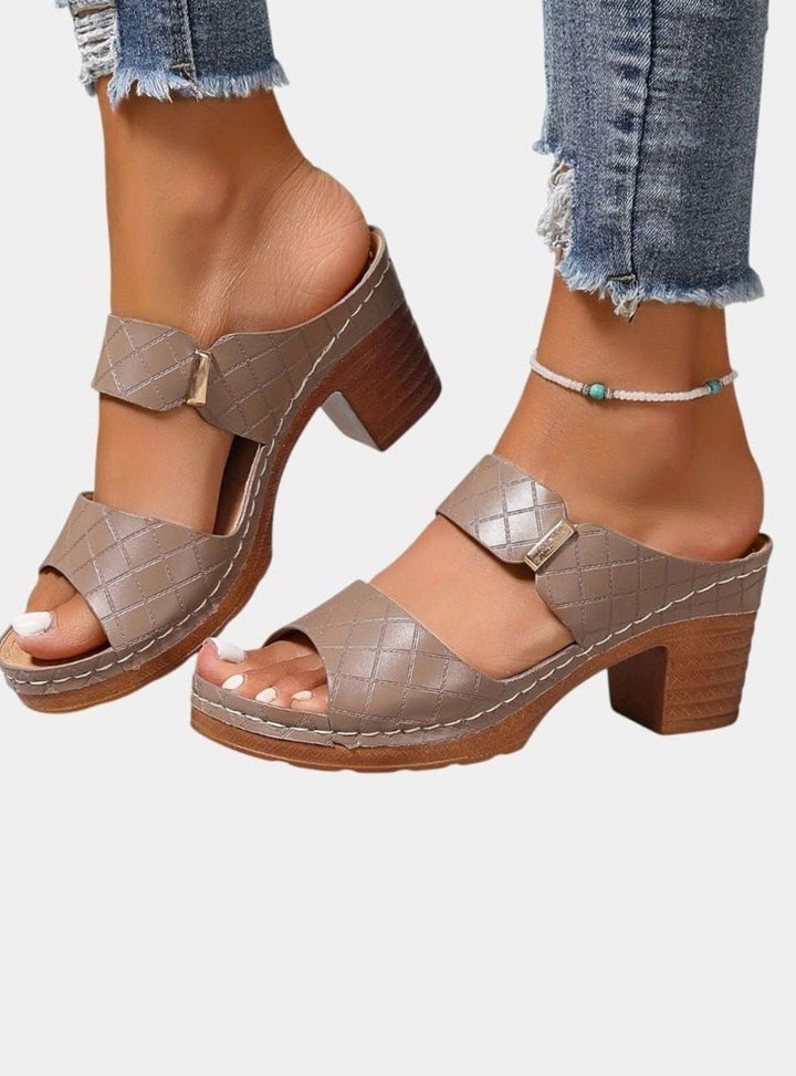 Women's Quilted Faux-Leather Block-Heel Slip-On Mule Sandals