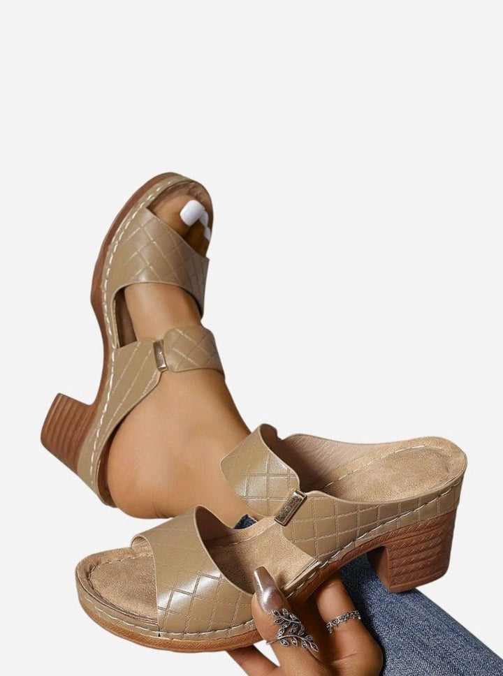 Women's Quilted Faux-Leather Block-Heel Slip-On Mule Sandals