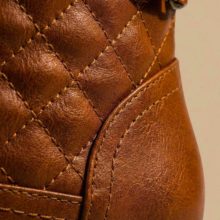 Women's Quilted Faux Leather Lace-Up Ankle Boots Block Heel