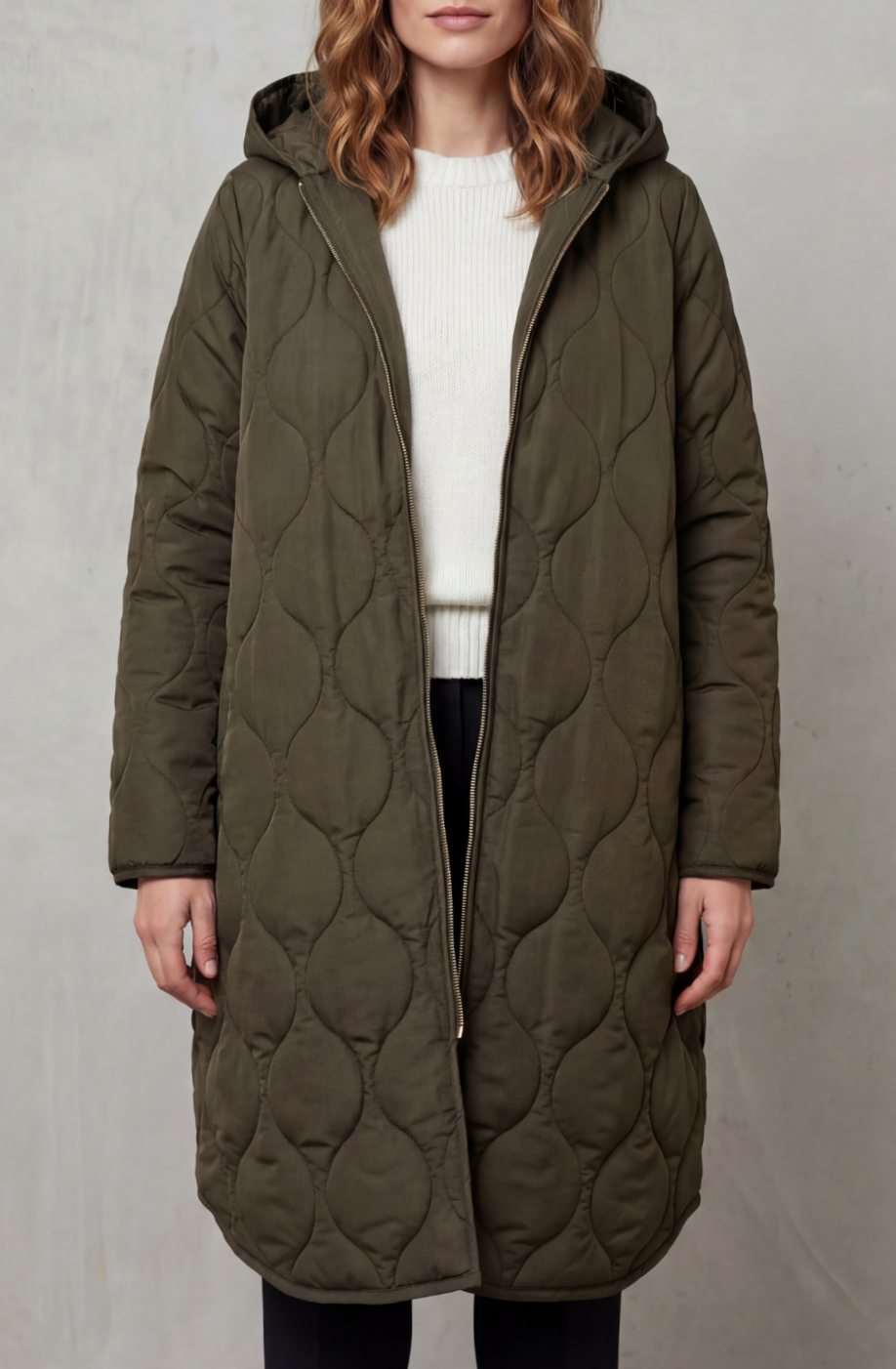 Women's Quilted Hooded Long Parka Coat - Dark Green