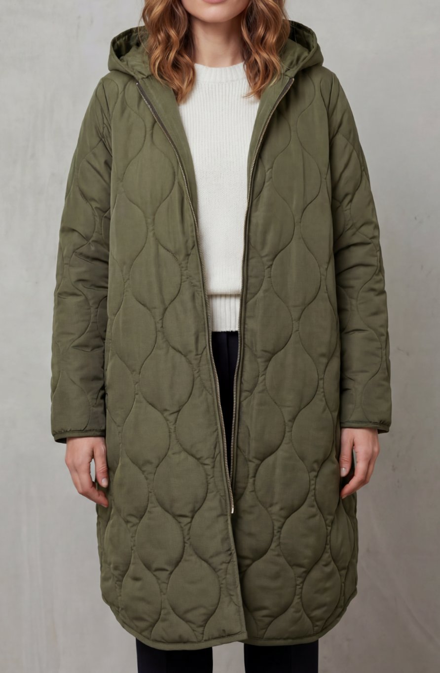 Women's Quilted Hooded Long Parka Coat - Light Green