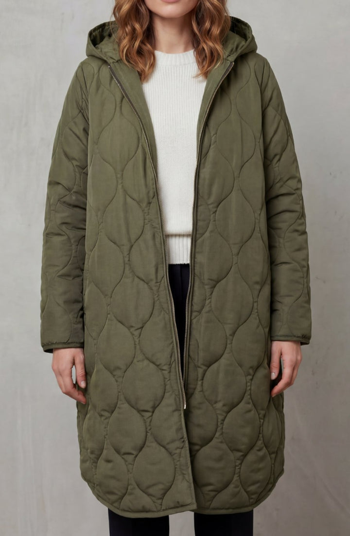 Women's Quilted Hooded Long Parka Coat - Light Green
