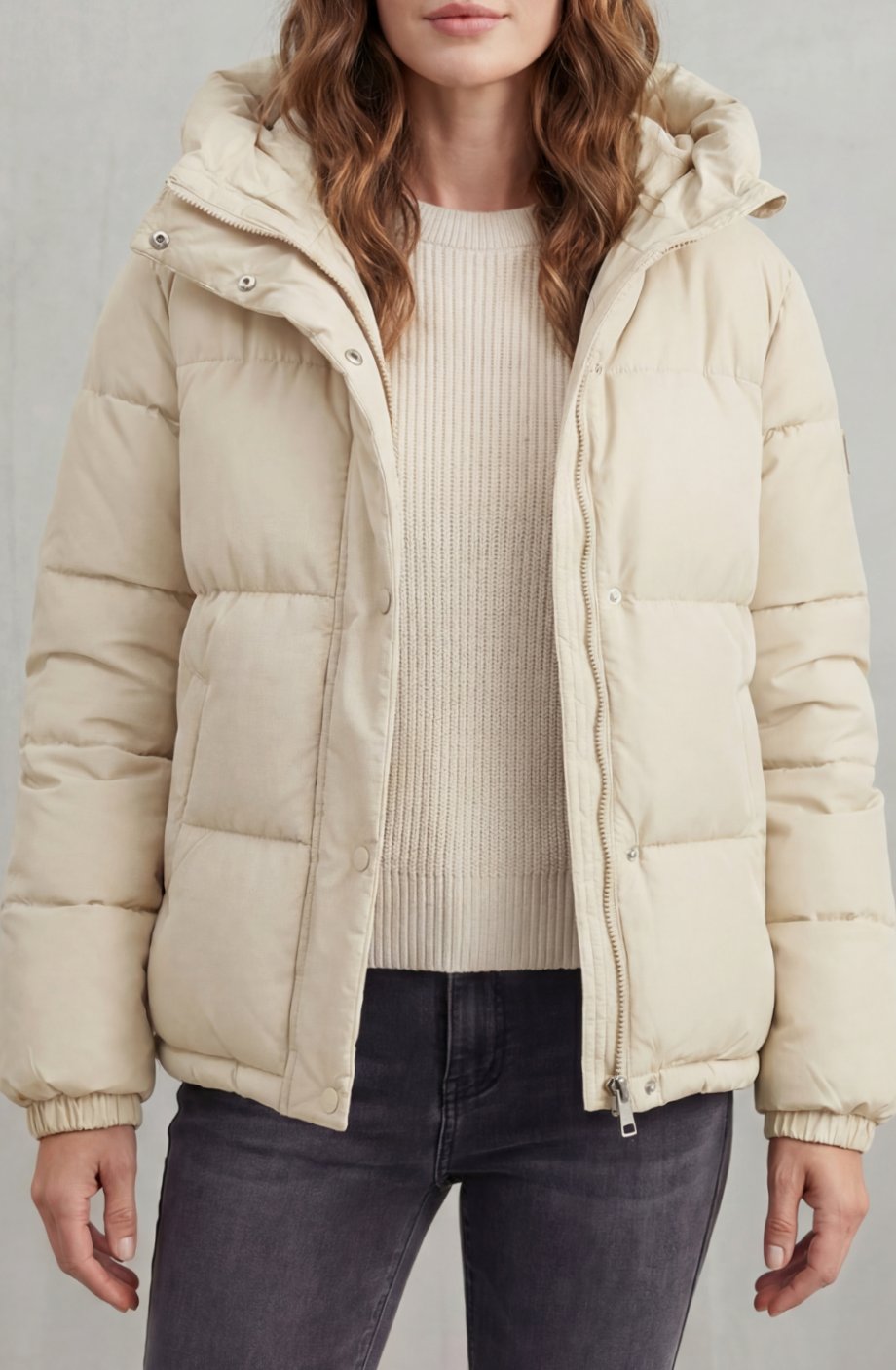 Women's Quilted Hooded Puffer Jacket Padded Winter Coat - Cream