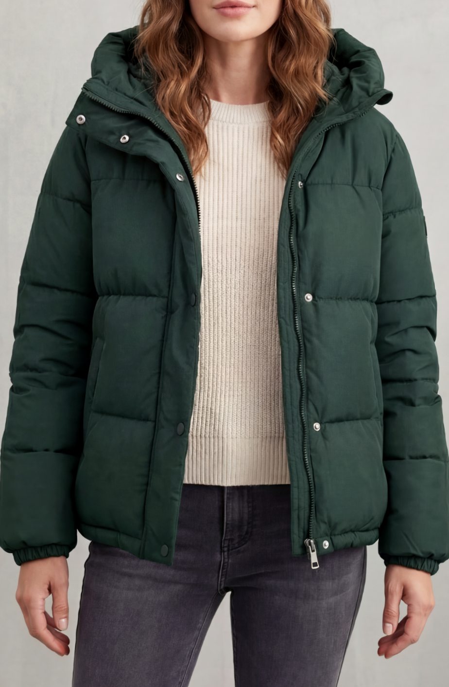 Women's Quilted Hooded Puffer Jacket Padded Winter Coat - Dark Green
