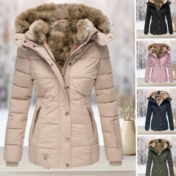 Women's Quilted Hooded Winter Coat Faux Fur Trim