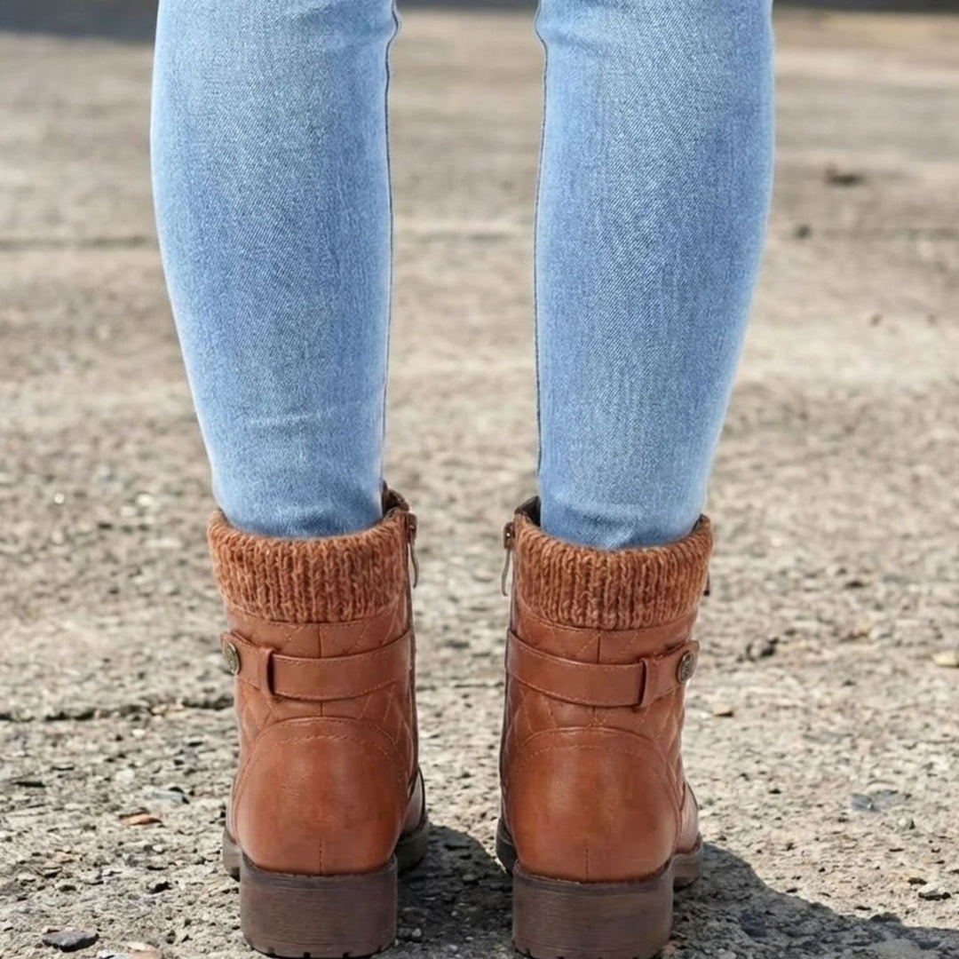 Women's Quilted Leather Lace-Up Block Heel Ankle Boots