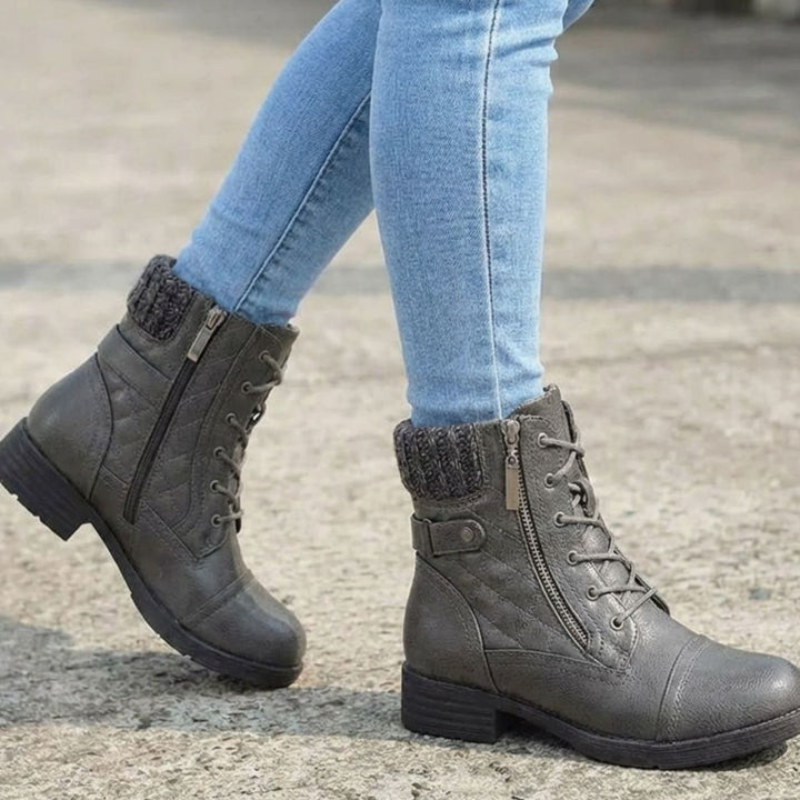 Women's Quilted Leather Lace-Up Block Heel Ankle Boots