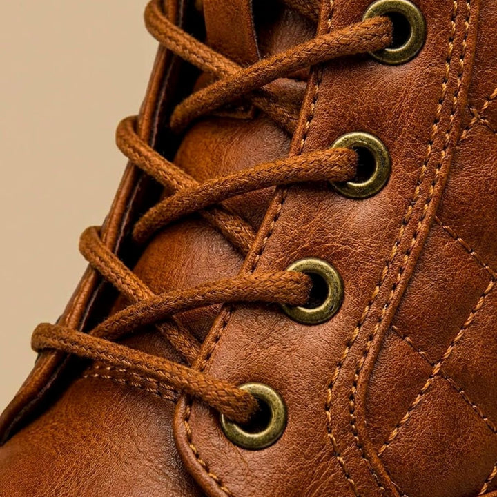 Women's Quilted Leather Lace-Up Combat Ankle Boots Knit Cuff