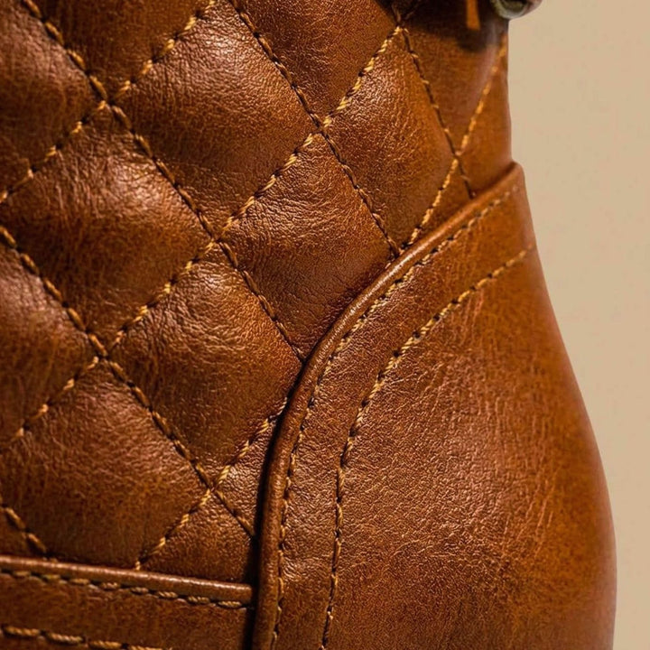 Women's Quilted Leather Lace-Up Combat Ankle Boots Knit Cuff