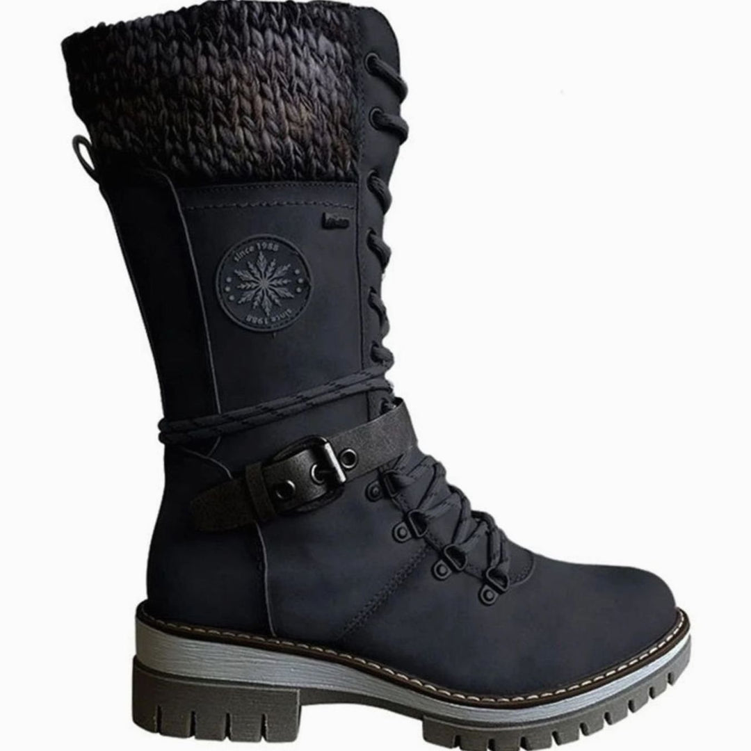 Women's Reagan Knit-Cuff Lace-Up Orthopedic Winter Boots - Black
