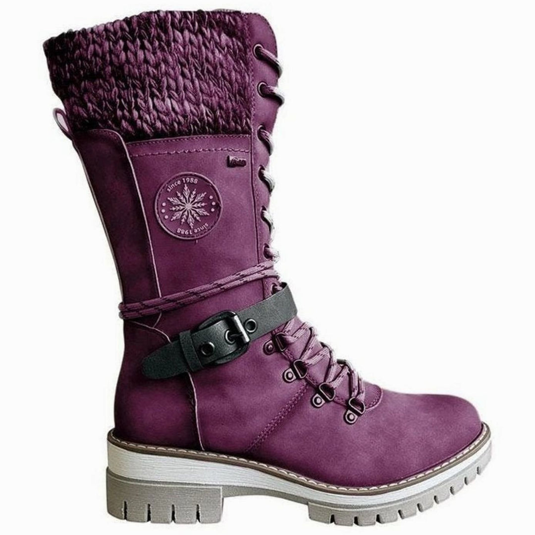 Women's Reagan Knit-Cuff Lace-Up Orthopedic Winter Boots - Purple