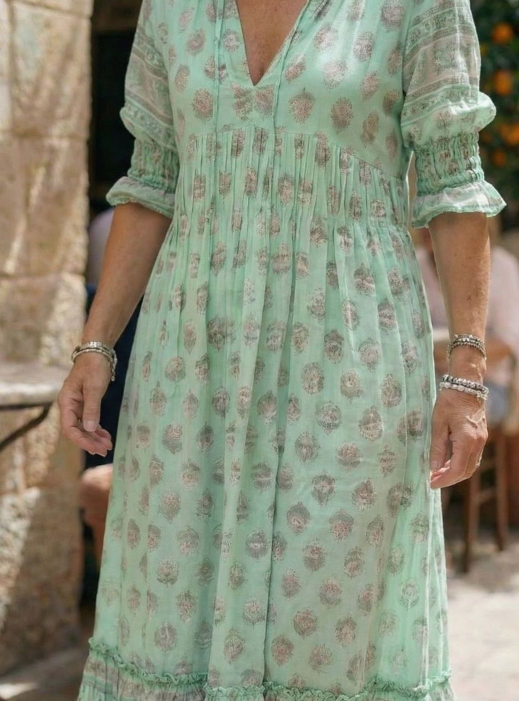 Women's Relaxed Boho V-Neck Ruffle-Sleeve Floral Midi Dress