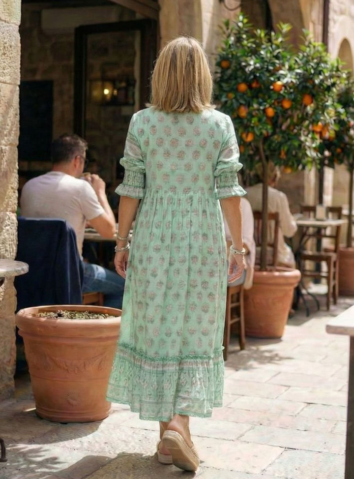 Women's Relaxed Boho V-Neck Ruffle-Sleeve Floral Midi Dress