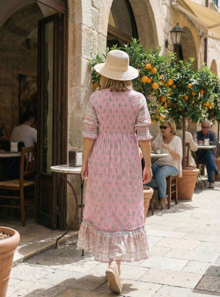 Women's Relaxed Boho V-Neck Ruffle-Sleeve Floral Midi Dress