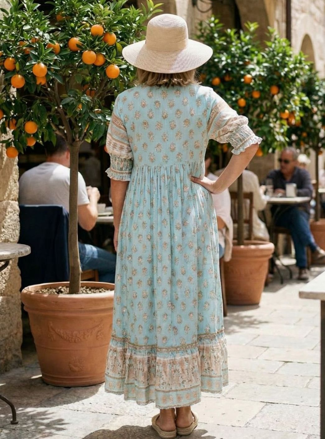 Women's Relaxed Boho V-Neck Ruffle-Sleeve Floral Midi Dress