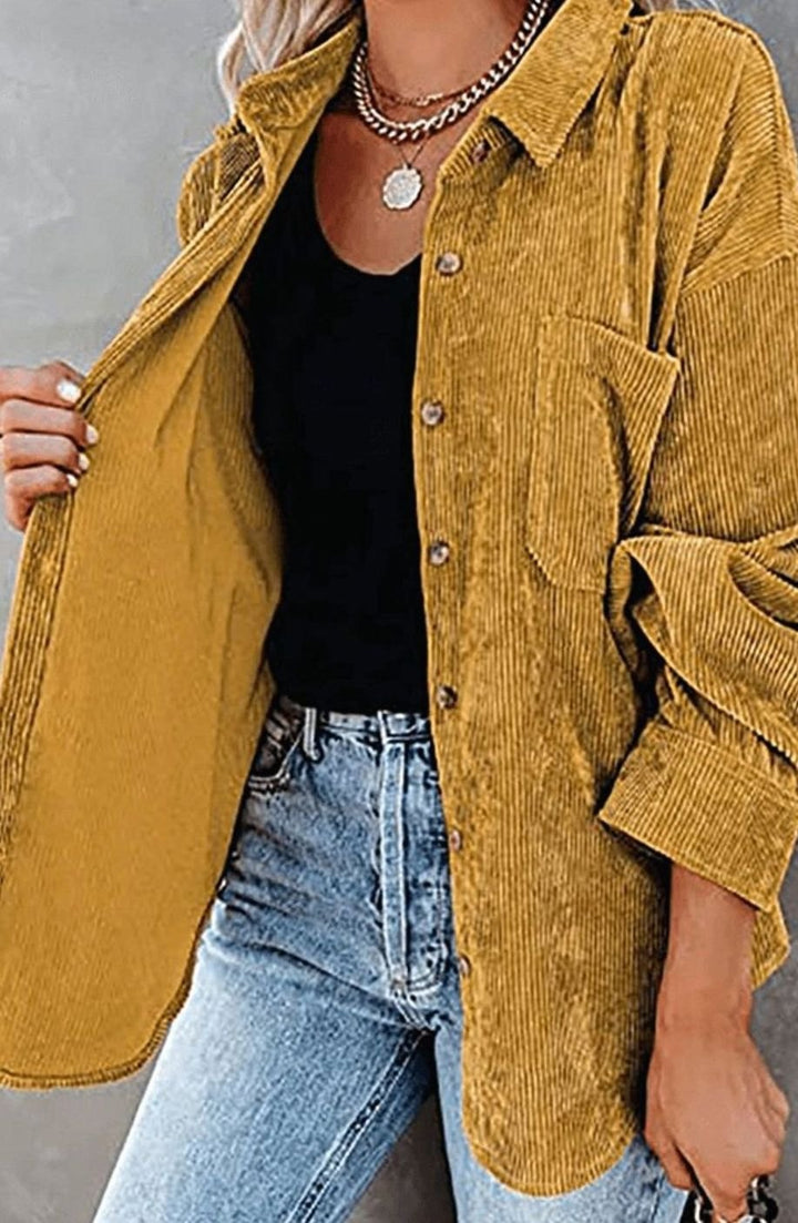 Women's Relaxed Drop-Shoulder Corduroy Button-Up Blouse