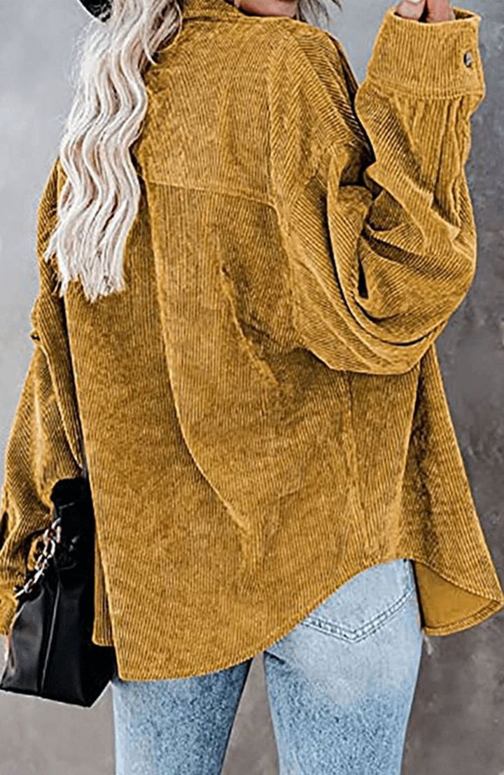 Women's Relaxed Drop-Shoulder Corduroy Button-Up Blouse
