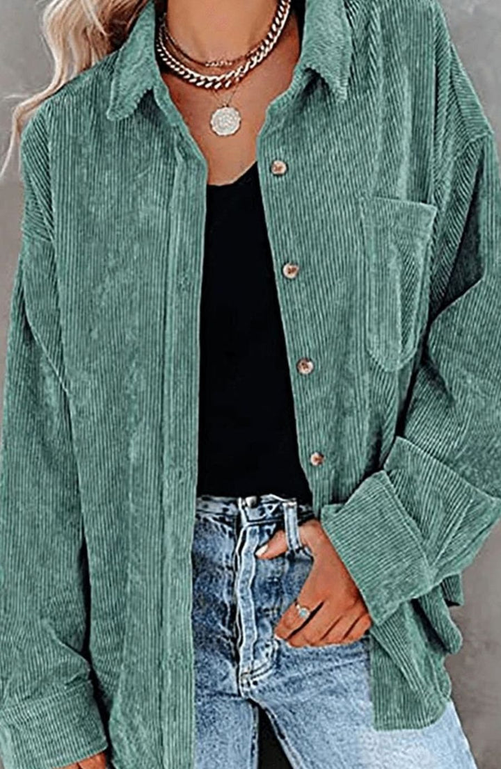 Women's Relaxed Drop-Shoulder Corduroy Button-Up Blouse