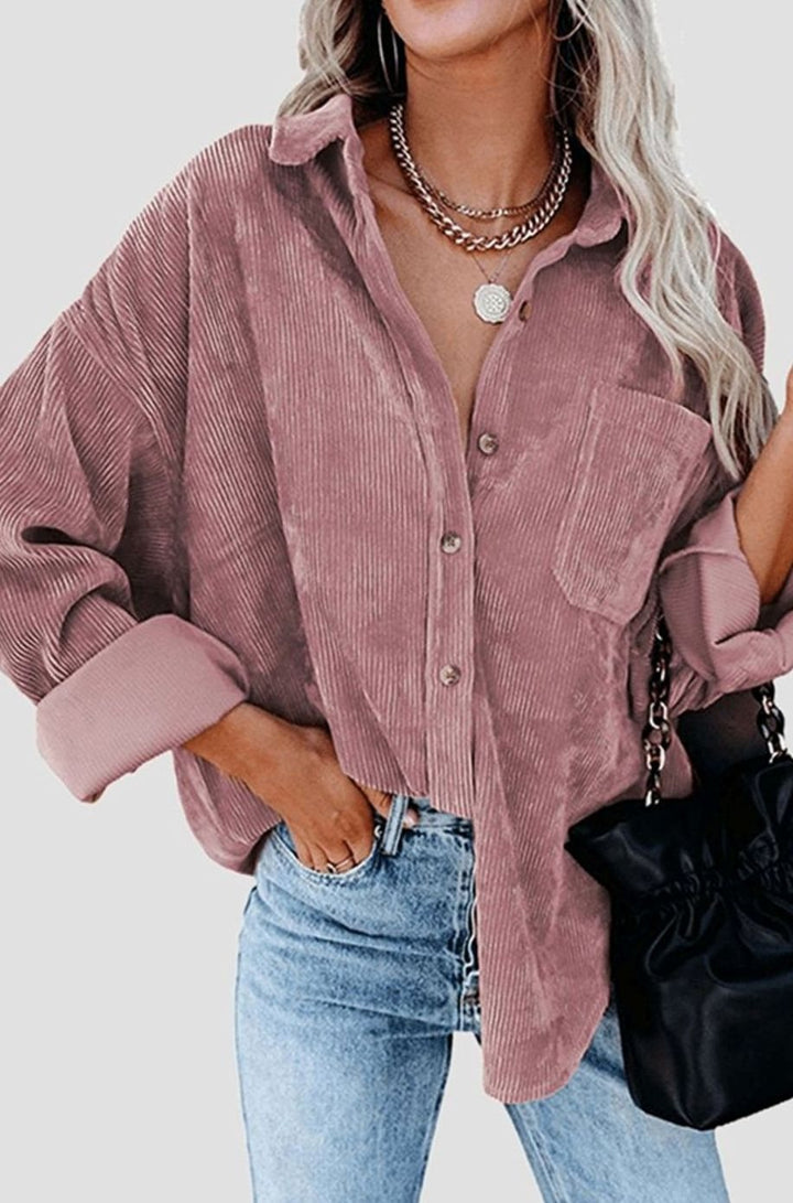 Women's Relaxed Drop-Shoulder Corduroy Button-Up Blouse