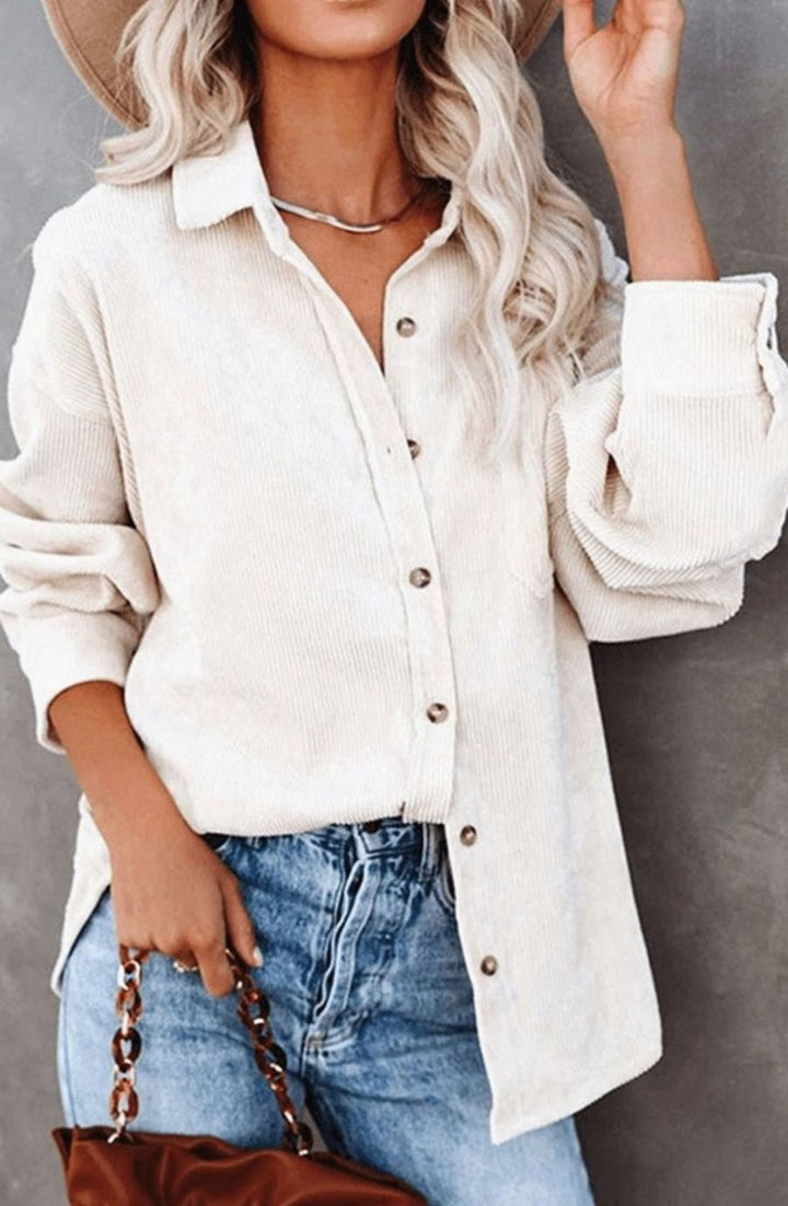 Women's Relaxed Drop-Shoulder Corduroy Button-Up Blouse