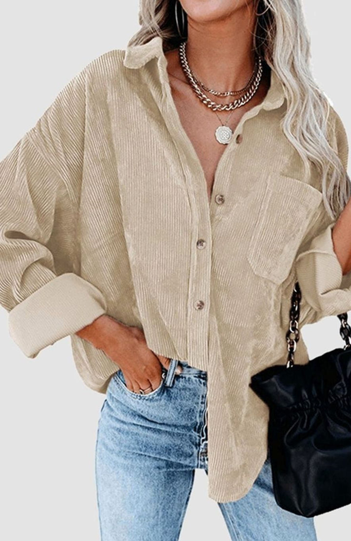 Women's Relaxed Drop-Shoulder Corduroy Button-Up Blouse