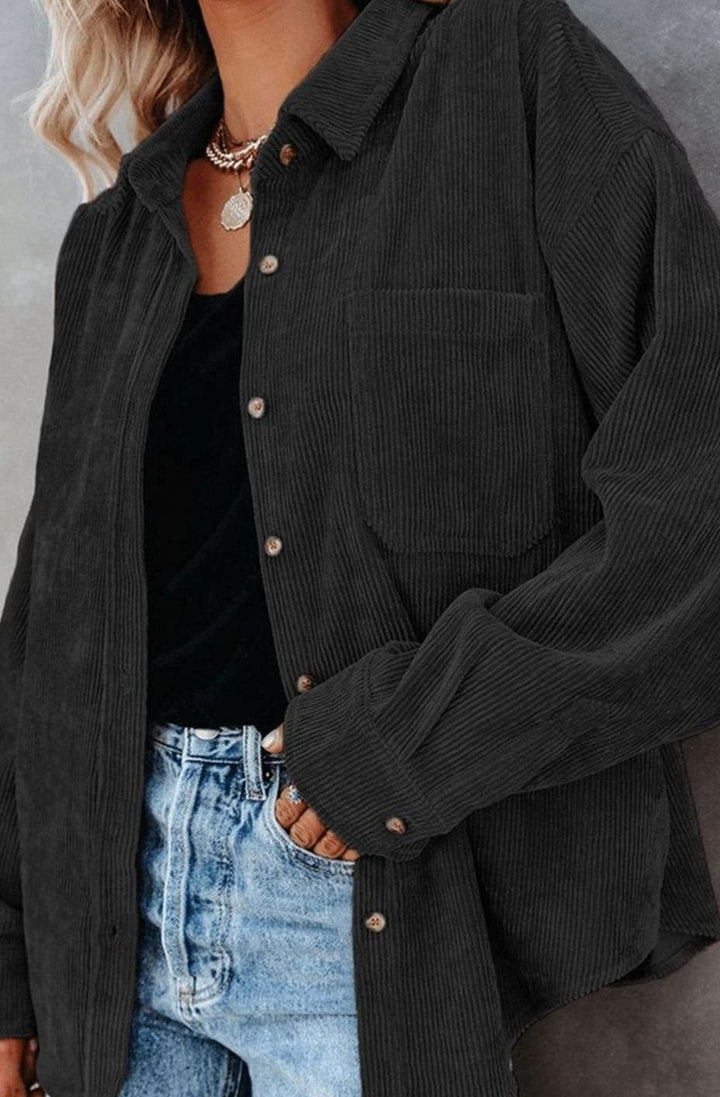 Women's Relaxed Drop-Shoulder Corduroy Button-Up Blouse